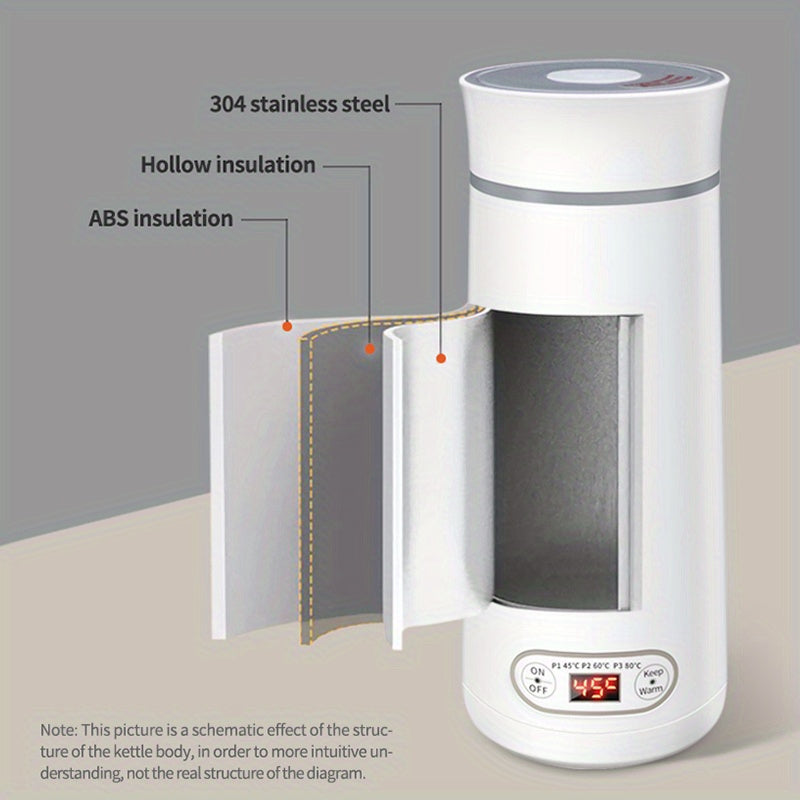 Portable 304 Stainless Steel Electric Kettle with LED Display and 350ml Capacity