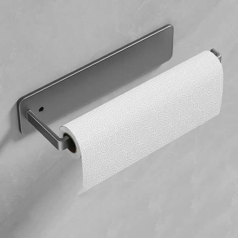 Wall-Mounted Stainless Steel Kitchen Organizer with Paper Towel Holder and Shelf in Black White Grey