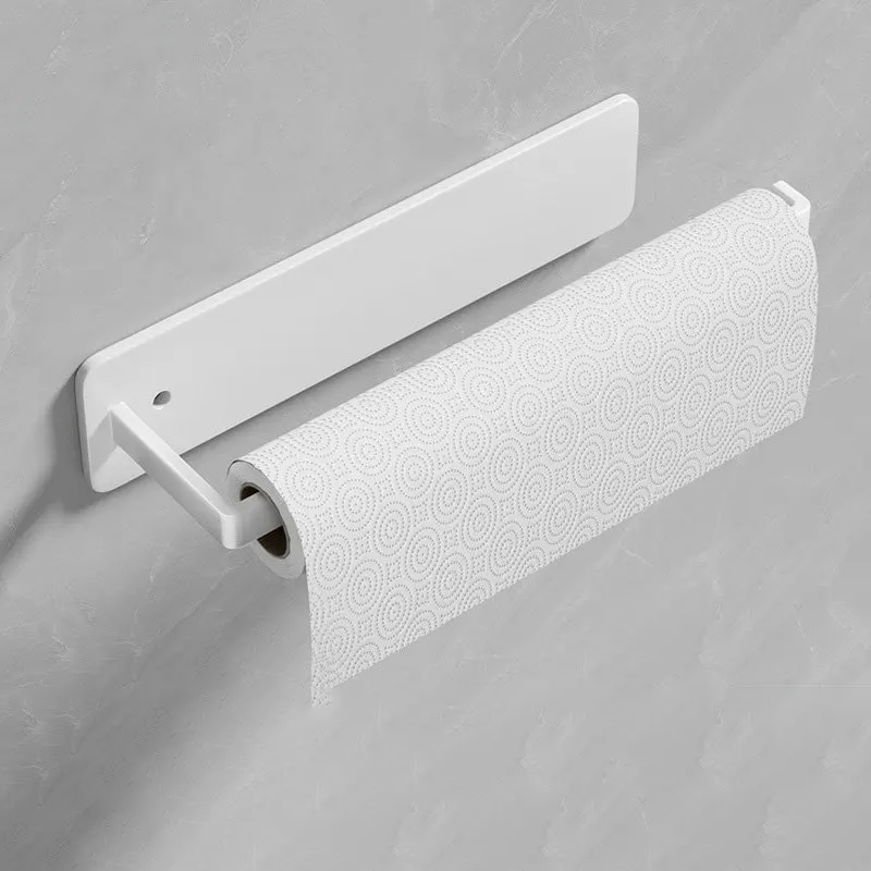 Wall-Mounted Stainless Steel Kitchen Organizer with Paper Towel Holder and Shelf in Black White Grey