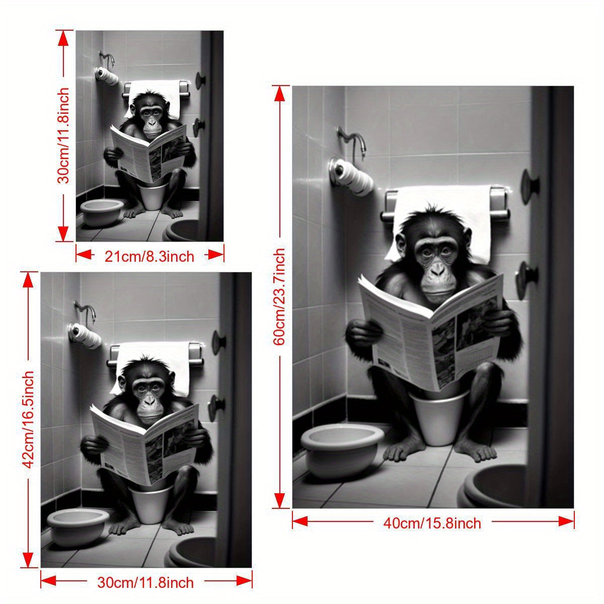Frameless Canvas Wall Art Featuring Humorous Gorilla in Bathroom Cartoon Style for Home Decor
