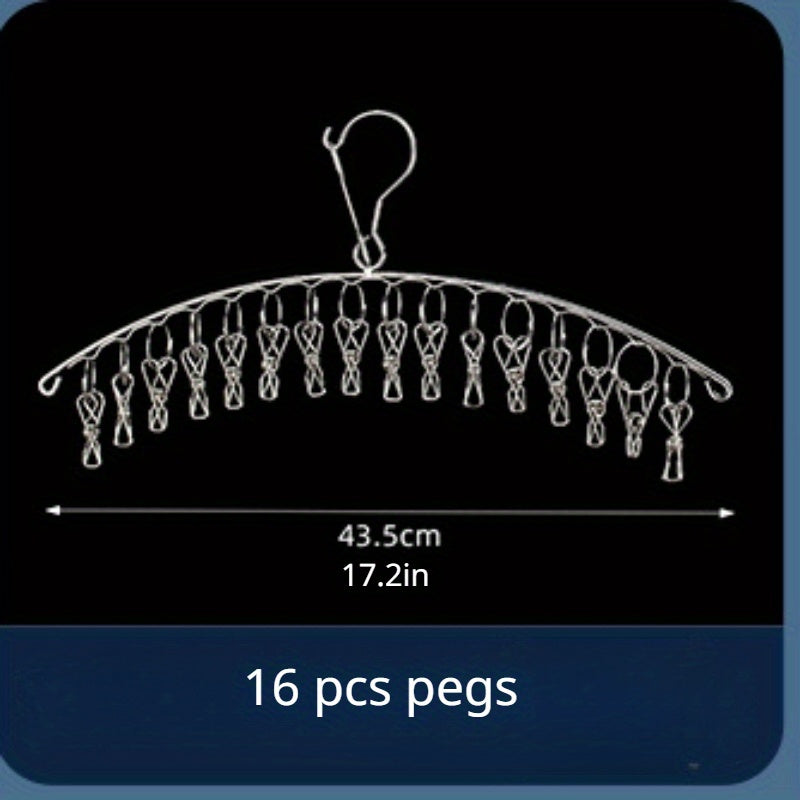 Estantería de almacenamiento para calcetines de acero inoxidable con 8 o 16 ganchos y gancho giratorio para secar calcetines y ropa interior