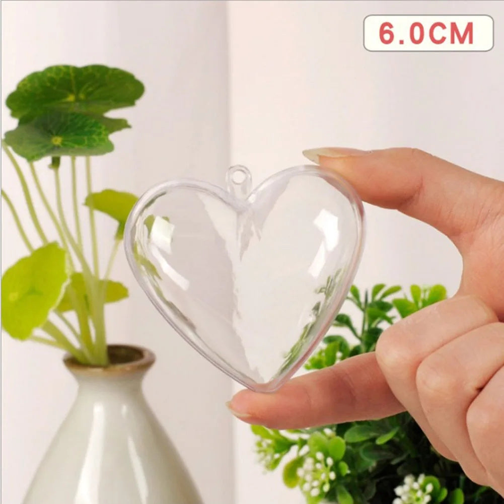 10 Clear Plastic Heart-Shaped Christmas Ornaments for Weddings and Home Decor