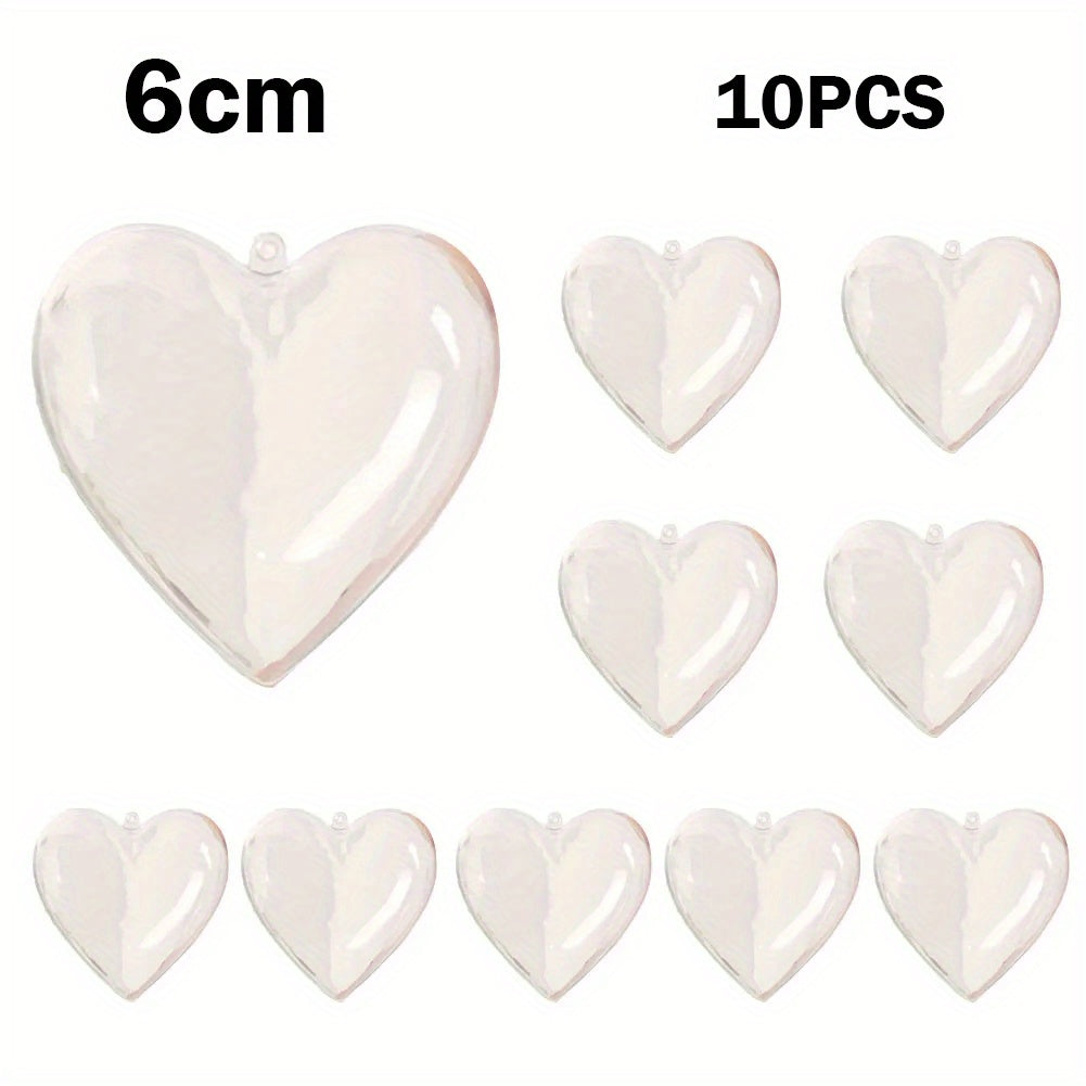 10 Clear Plastic Heart-Shaped Christmas Ornaments for Weddings and Home Decor