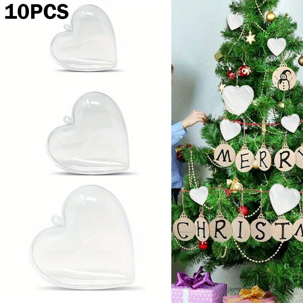 10 Clear Plastic Heart-Shaped Christmas Ornaments for Weddings and Home Decor