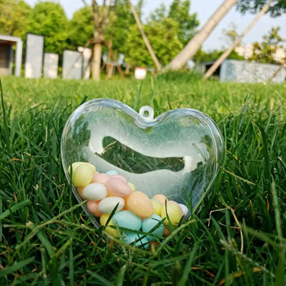 10 Clear Plastic Heart-Shaped Christmas Ornaments for Weddings and Home Decor