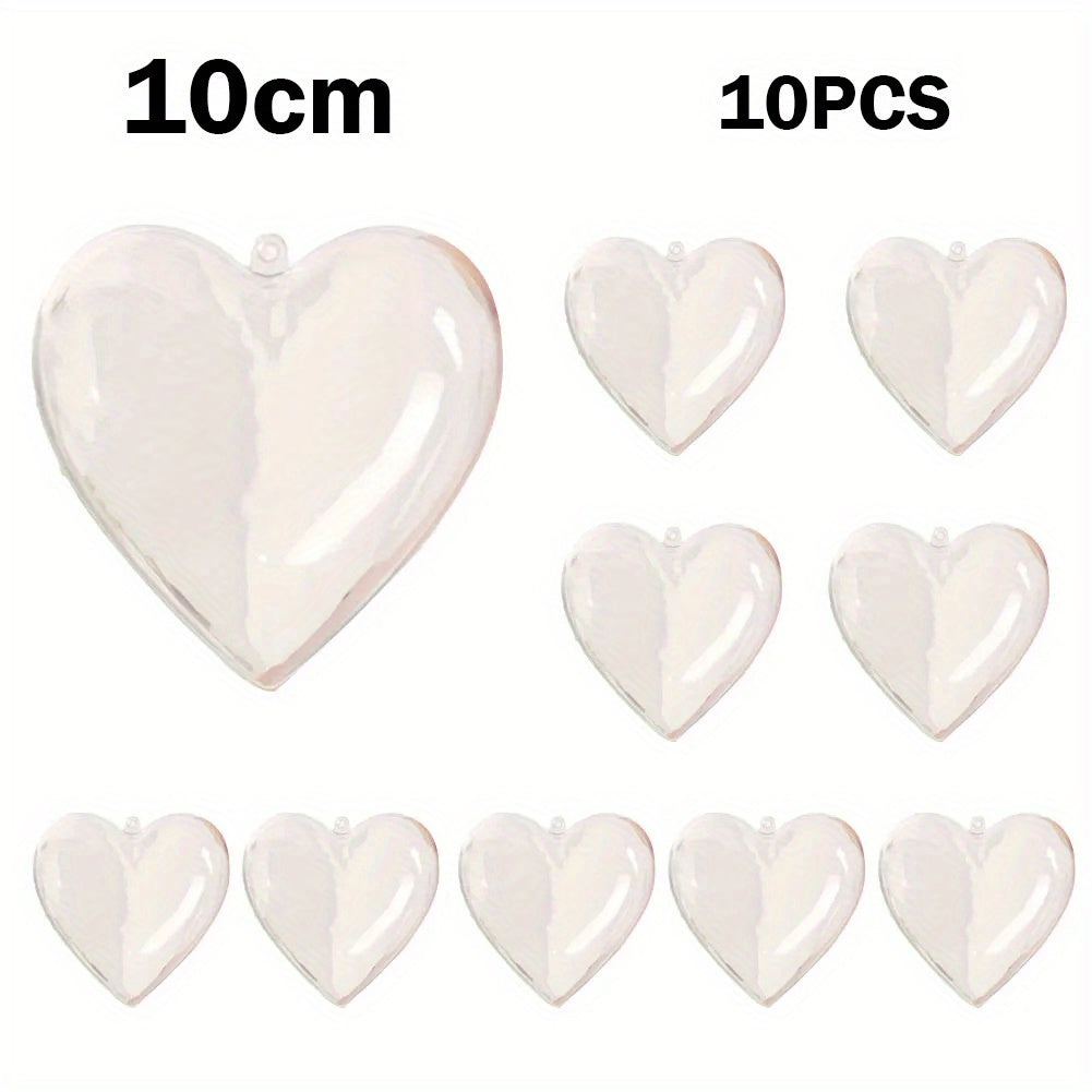 10 Clear Plastic Heart-Shaped Christmas Ornaments for Weddings and Home Decor