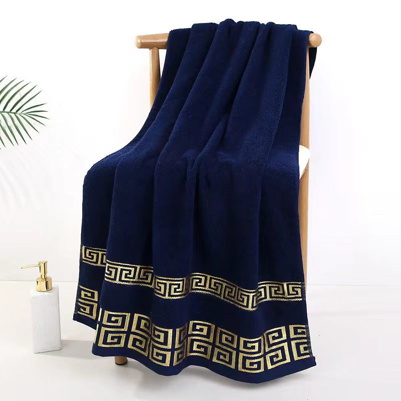 Cotton Bath Towel with Geometric Embroidery Soft Absorbent Quick-Drying Black 34x75cm or 70x140cm