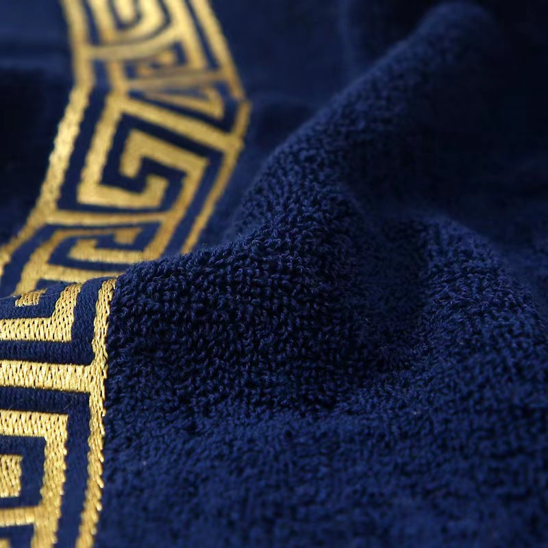 Cotton Bath Towel with Geometric Embroidery Soft Absorbent Quick-Drying Black 34x75cm or 70x140cm