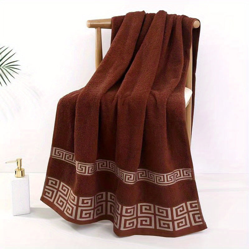 Cotton Bath Towel with Geometric Embroidery Soft Absorbent Quick-Drying Black 34x75cm or 70x140cm