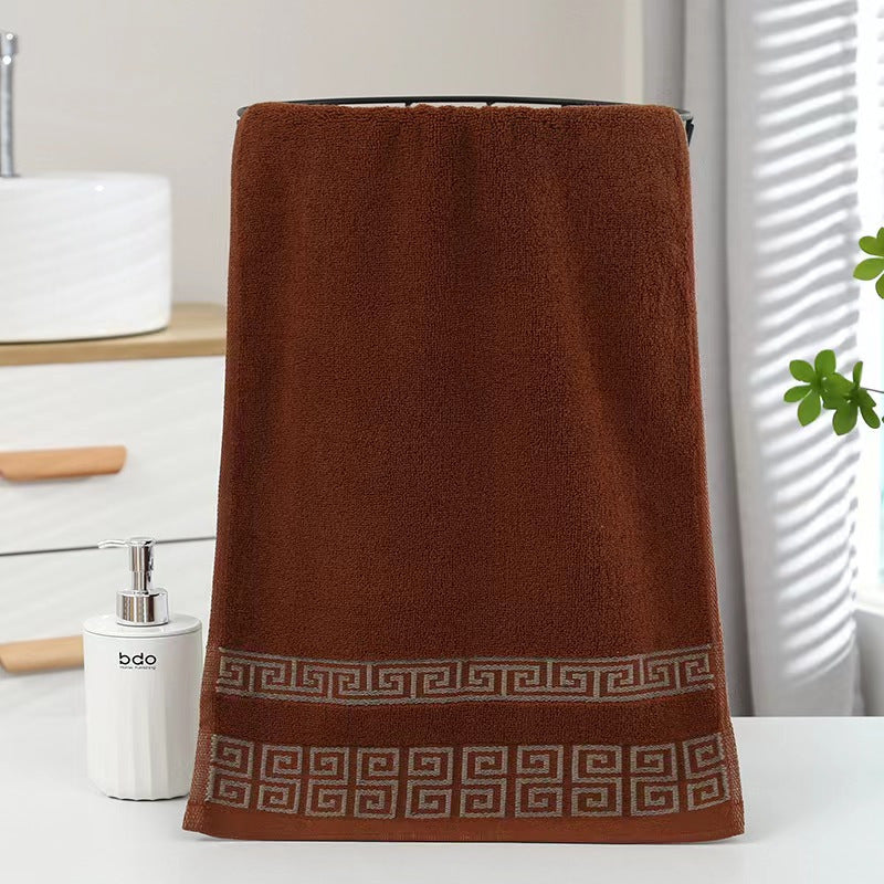 Cotton Bath Towel with Geometric Embroidery Soft Absorbent Quick-Drying Black 34x75cm or 70x140cm