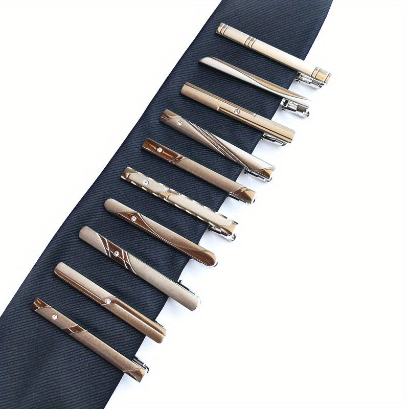 Set of 10 Men's Silver Dress Tie Clips for Wedding and Business Attire