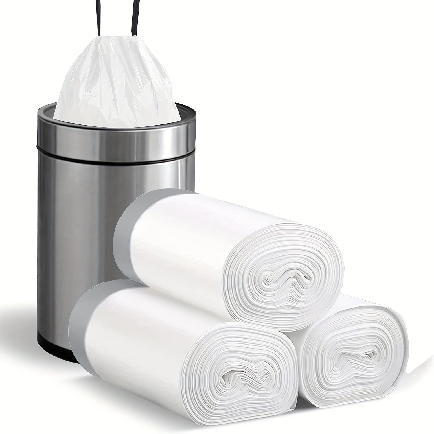 Small Drawstring Trash Bags Pack of 3, Plastic Garbage Can Liners for Bathroom and Office