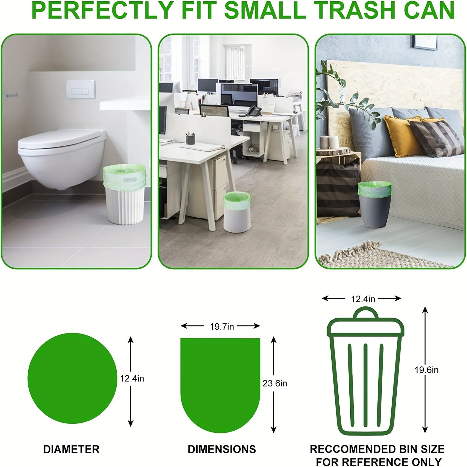 Kichik tortma qopqoq axlat xaltalari, hammom, hojatxona, yotoqxona, ofis, hojat, avtomobil uchun plastik axlat qoplari - 3 rolikdan iborat to'plam