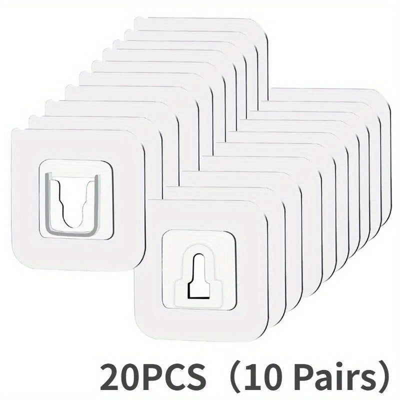 10 Pairs Double-Sided Adhesive Wall Hooks for Kitchen Bathroom Bedroom Storage