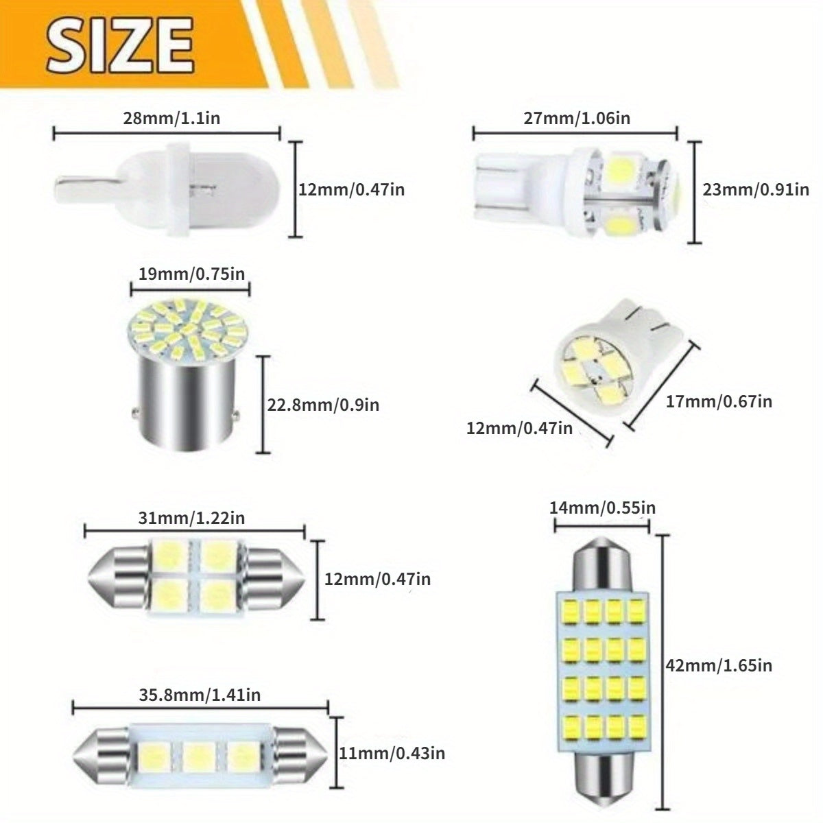 42pcs White LED Car Interior Light Kit Map Dome Door License Plate Bulbs