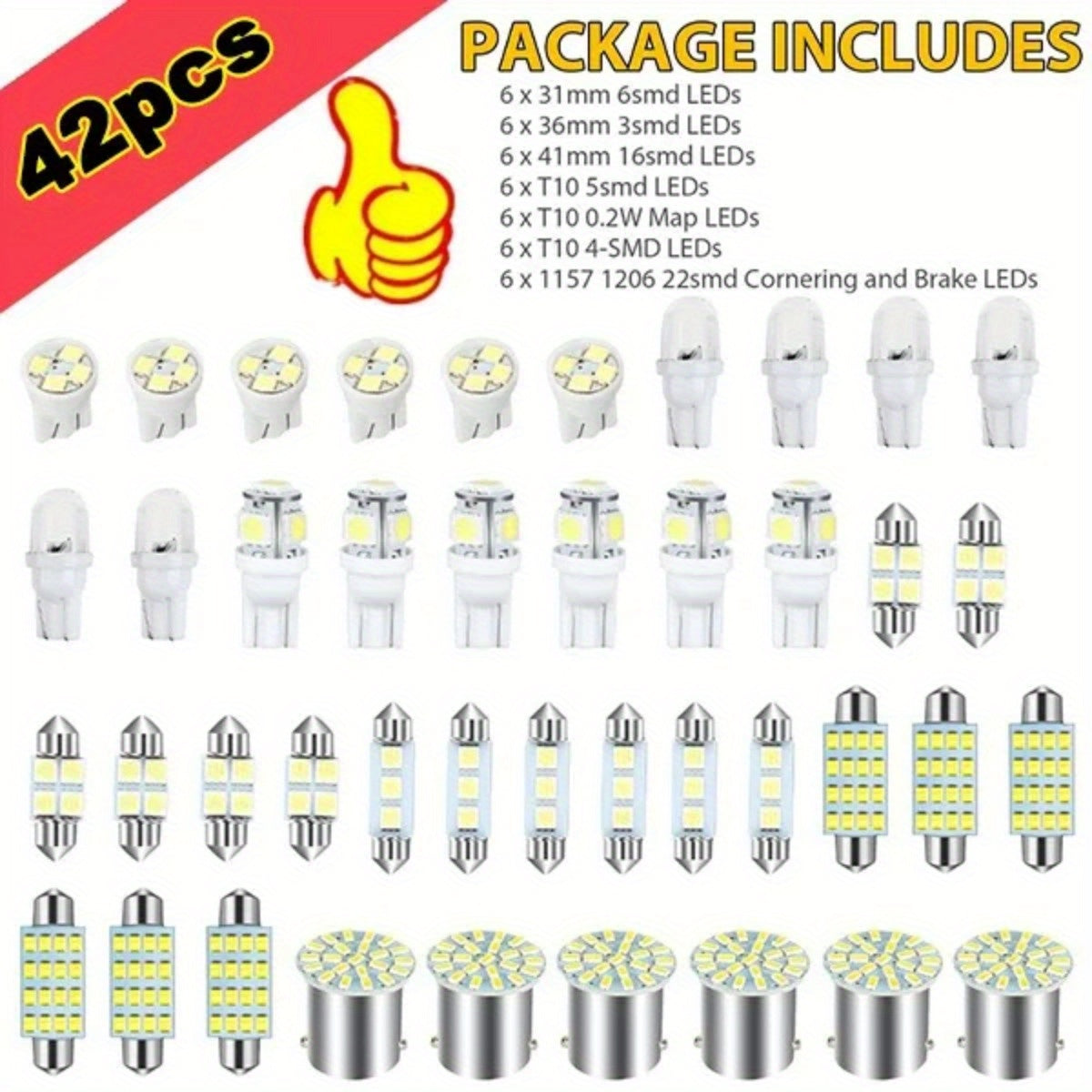 42pcs White LED Car Interior Light Kit Map Dome Door License Plate Bulbs