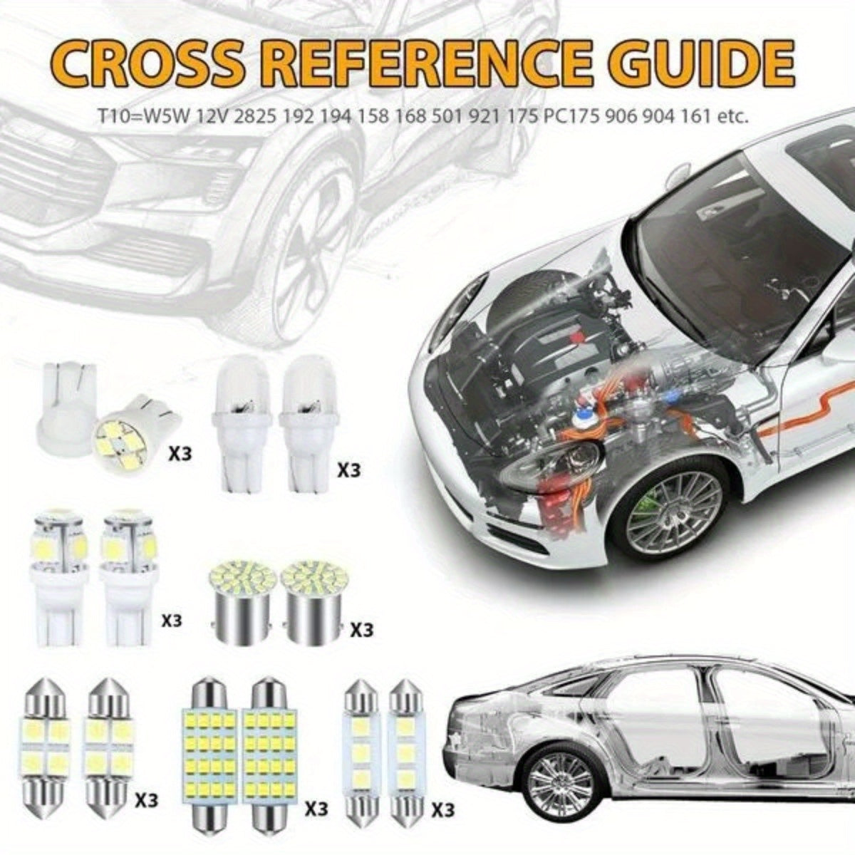 42pcs White LED Car Interior Light Kit Map Dome Door License Plate Bulbs