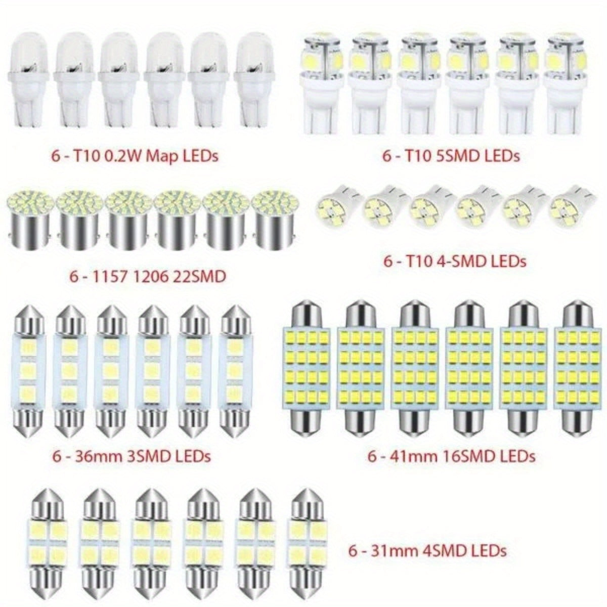 42pcs White LED Car Interior Light Kit Map Dome Door License Plate Bulbs