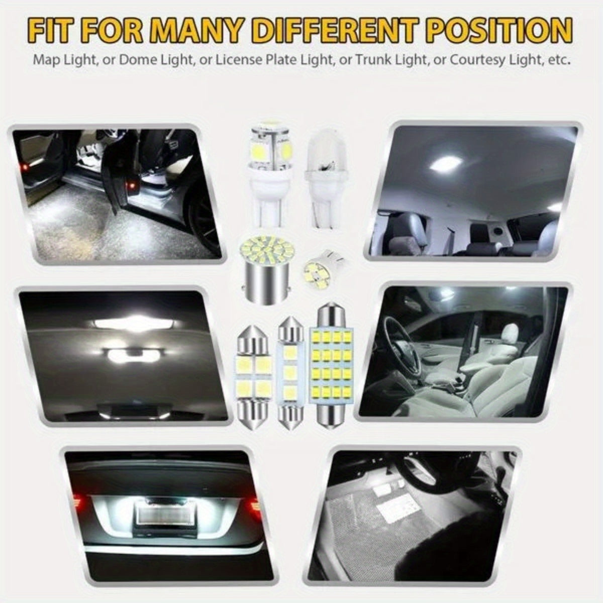 42pcs White LED Car Interior Light Kit Map Dome Door License Plate Bulbs