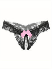 Women's Floral Lace Thong Lingerie with Open Crotch Faux Pearl Panties