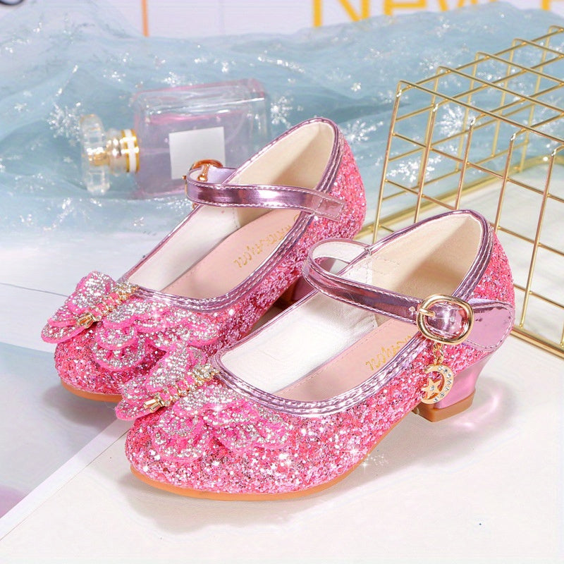 Girls' Sequin Stiletto Heels with Bow and Star Pattern for Girls Under 14