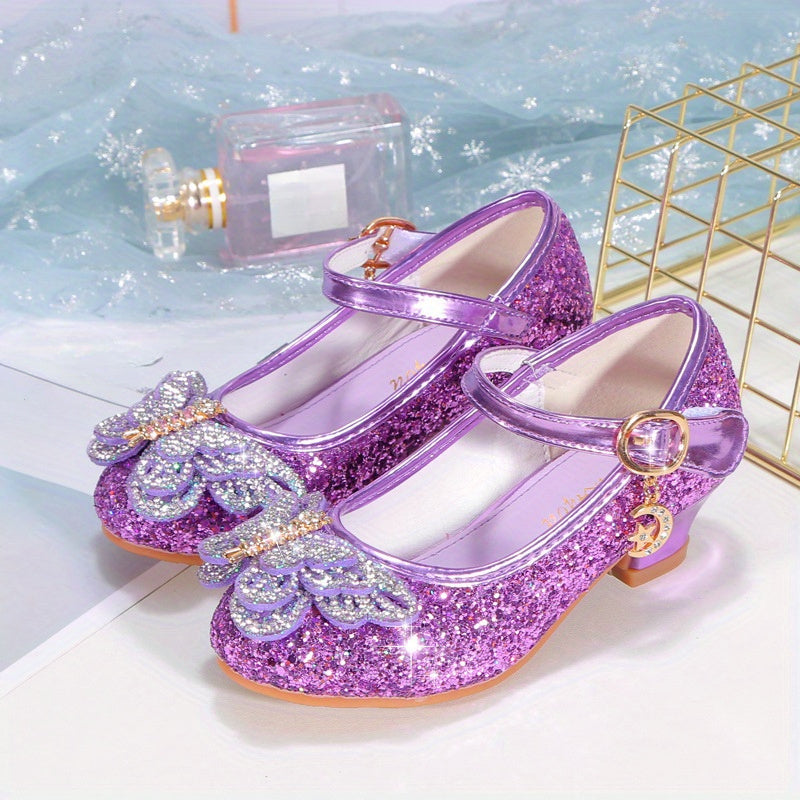 Girls' Sequin Stiletto Heels with Bow and Star Pattern for Girls Under 14