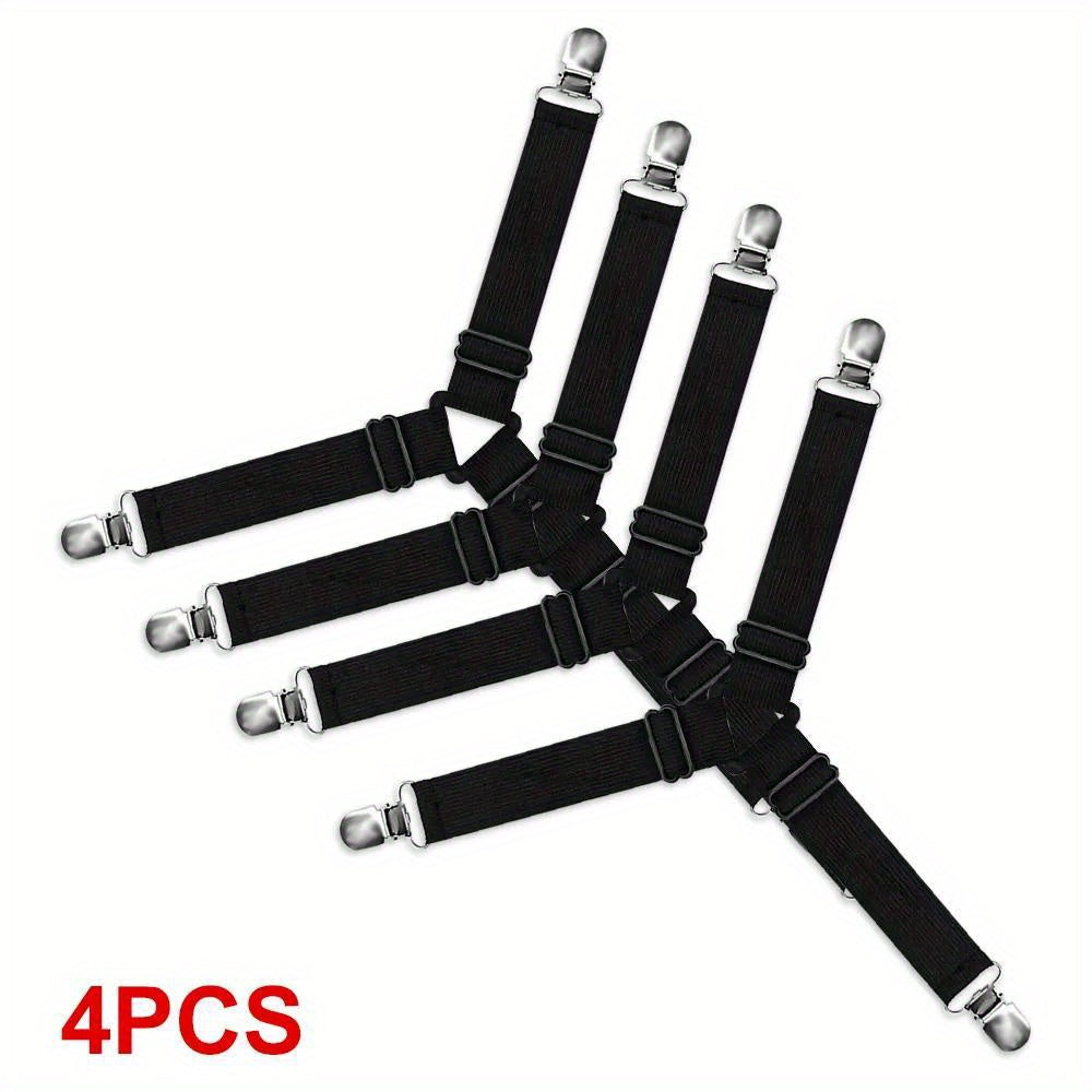 Set of Four Adjustable Bed Sheet Grippers with Fasteners for Mattress Covers and Quilts