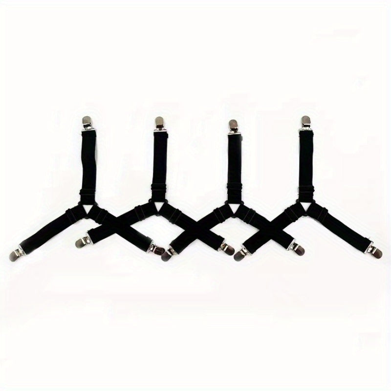 Set of Four Adjustable Bed Sheet Grippers with Fasteners for Mattress Covers and Quilts