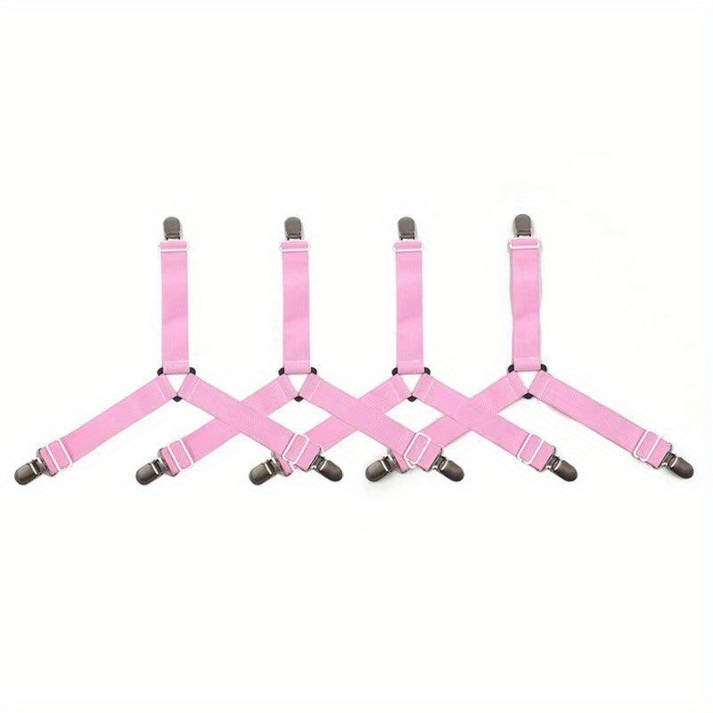 Set of Four Adjustable Bed Sheet Grippers with Fasteners for Mattress Covers and Quilts