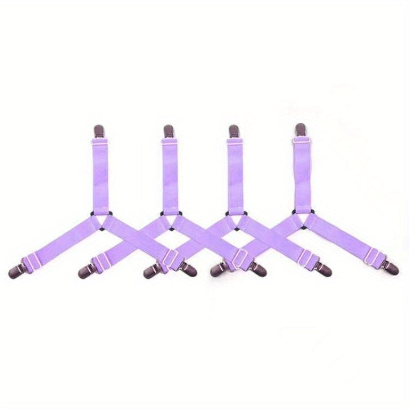Set of Four Adjustable Bed Sheet Grippers with Fasteners for Mattress Covers and Quilts