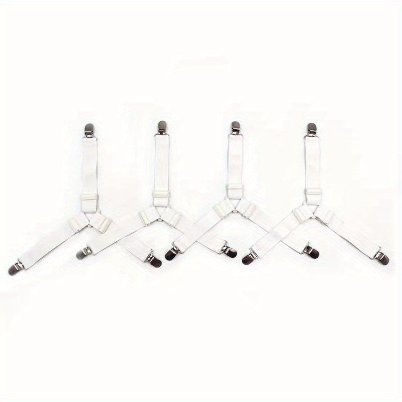 Set of Four Adjustable Bed Sheet Grippers with Fasteners for Mattress Covers and Quilts