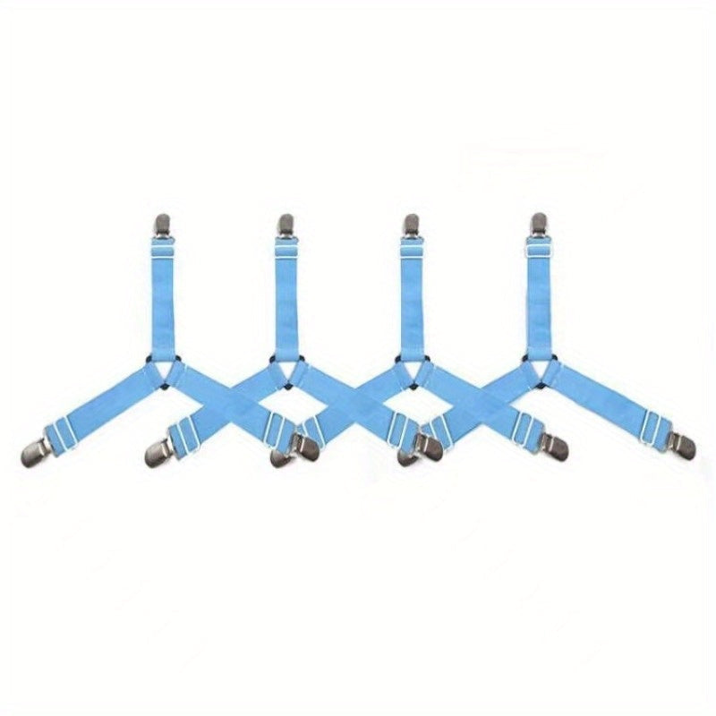 Set of Four Adjustable Bed Sheet Grippers with Fasteners for Mattress Covers and Quilts