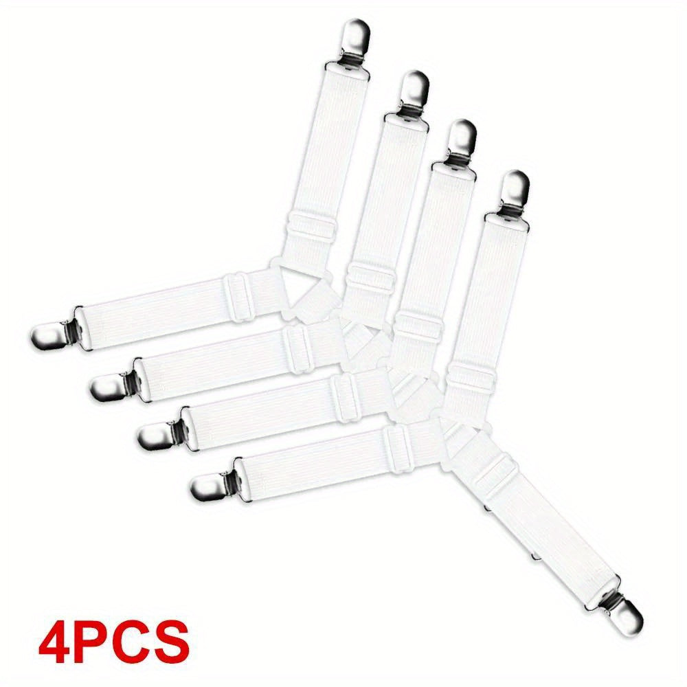 Set of Four Adjustable Bed Sheet Grippers with Fasteners for Mattress Covers and Quilts