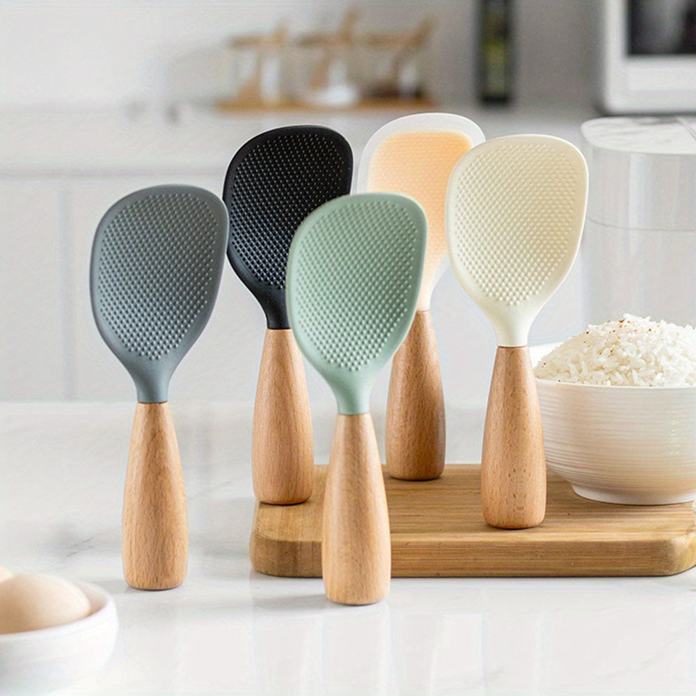 Silicone Cooking Spoon with Wooden Handle Nonstick Safe Kitchen Utensil