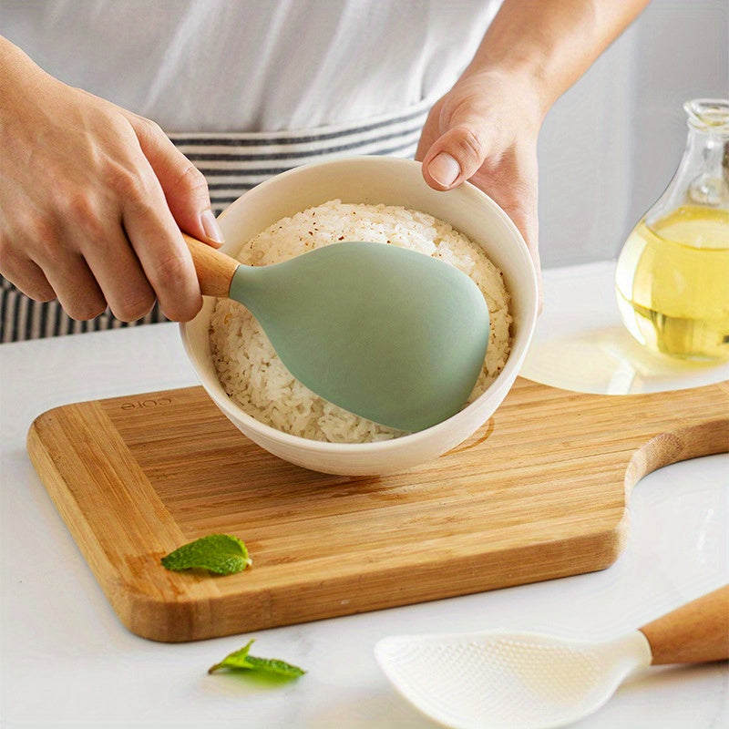 Silicone Cooking Spoon with Wooden Handle Nonstick Safe Kitchen Utensil