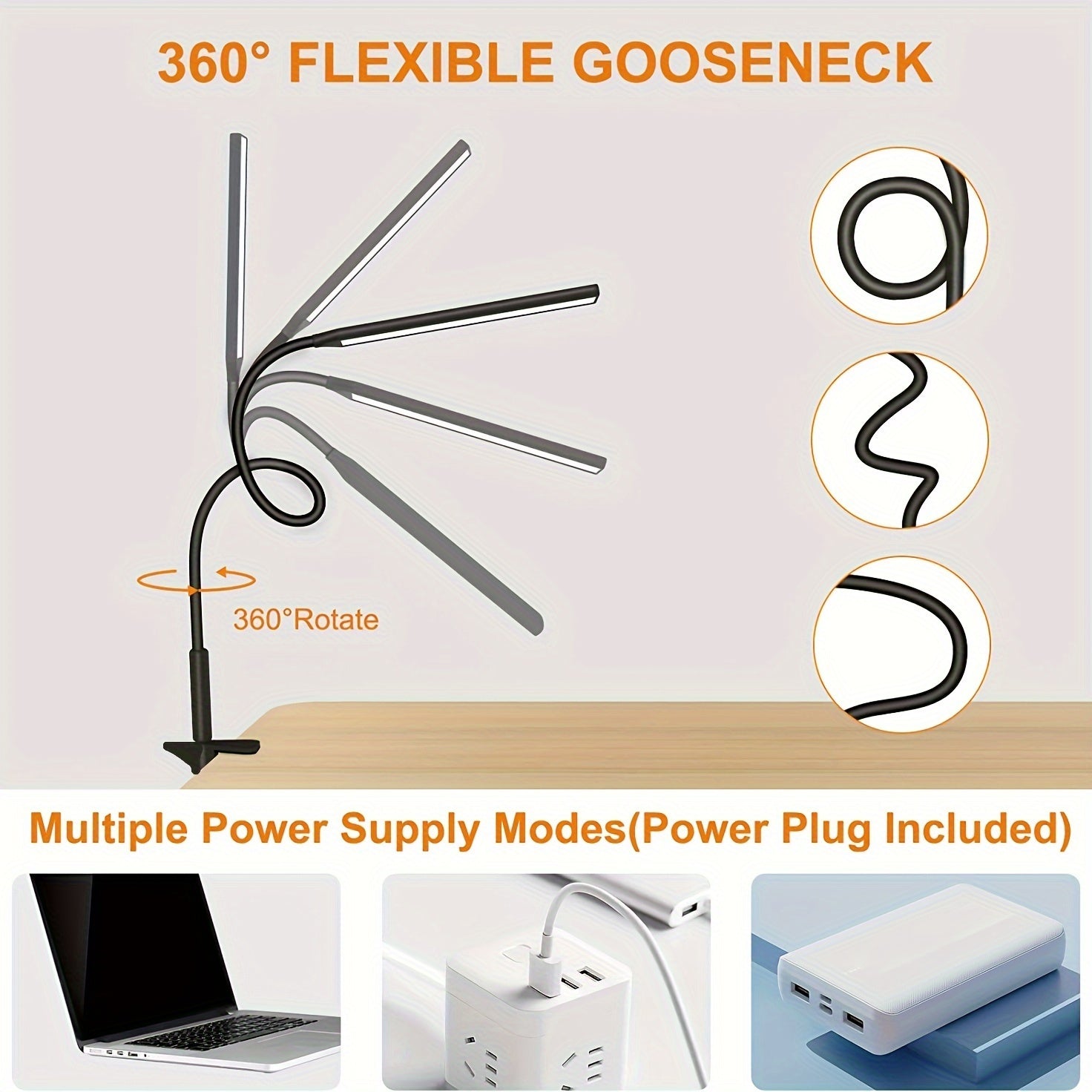 Flexible LED Desk Lamp with Clamp Swivel Gooseneck Eye-Caring Task Light for Home Office Black White
