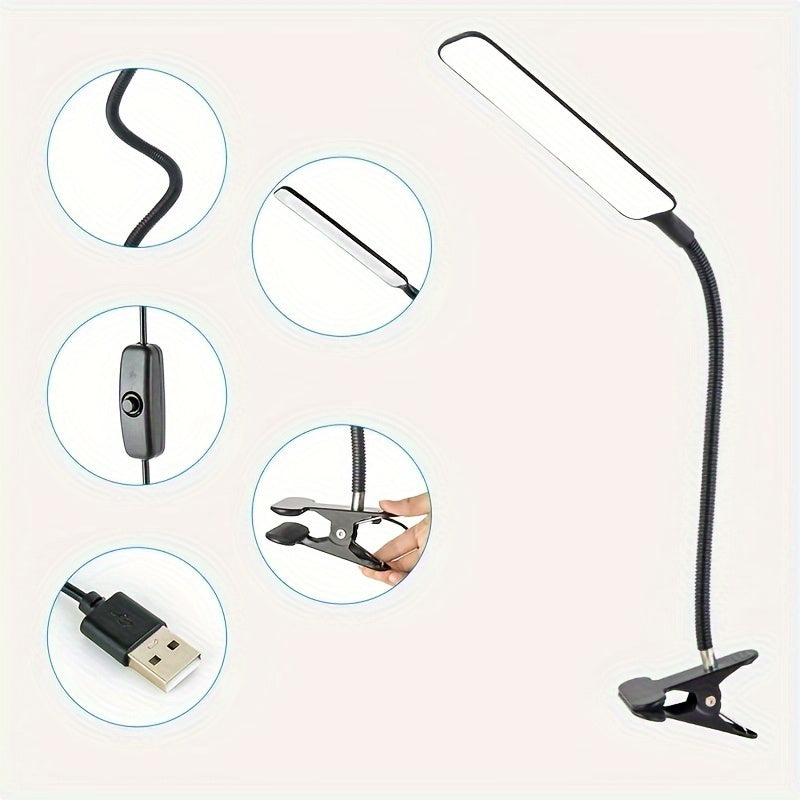 Flexible LED Desk Lamp with Clamp Swivel Gooseneck Eye-Caring Task Light for Home Office Black White