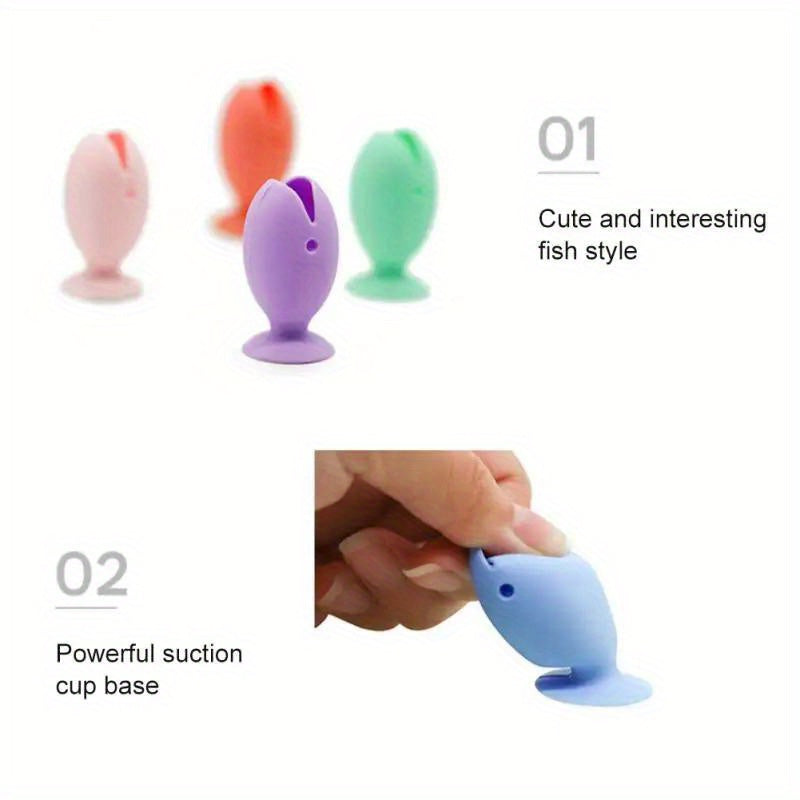 Kids Silicone Fish Shape Toothbrush Cover Stand Portable Travel Case
