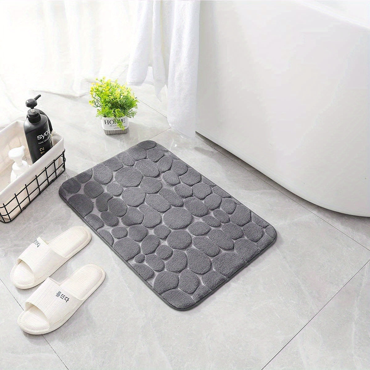 Memory Foam Bath Rug Non-Slip Cobblestone Embossed Water Absorbent Bathroom Mat