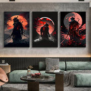 Japanese Samurai Canvas Wall Art Set with Cherry Blossom Sunset Prints for Living Room or Bedroom Unframed