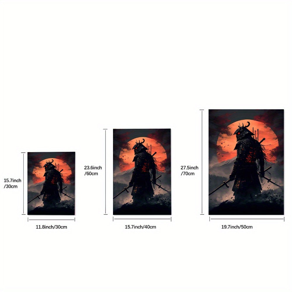 Japanese Samurai Canvas Wall Art Set with Cherry Blossom Sunset Prints for Living Room or Bedroom Unframed