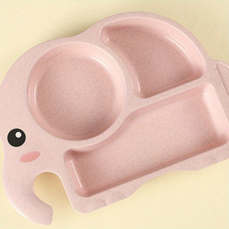 Juego de 4 platos de comida de plástico de grado alimentario con diseño dividido y elefante de dibujos animados