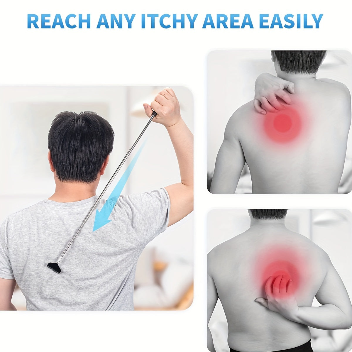 Extendable Stainless Steel Back Scratcher with Soft Grip for Itch Relief