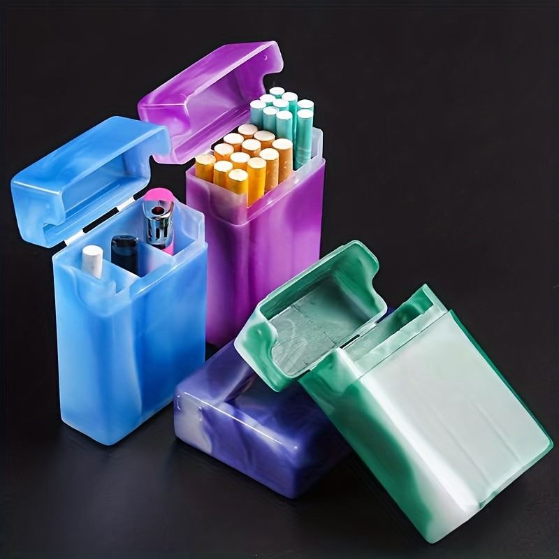 Men Plastic Flip Cigarette Case With Lighter Storage Durable Divided Box