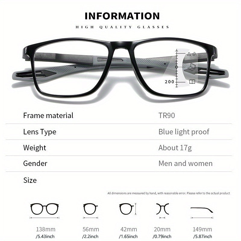 Lightweight TR90 Sports Glasses for Men and Women with Adjustable Focus Up to +4.0 Diopters