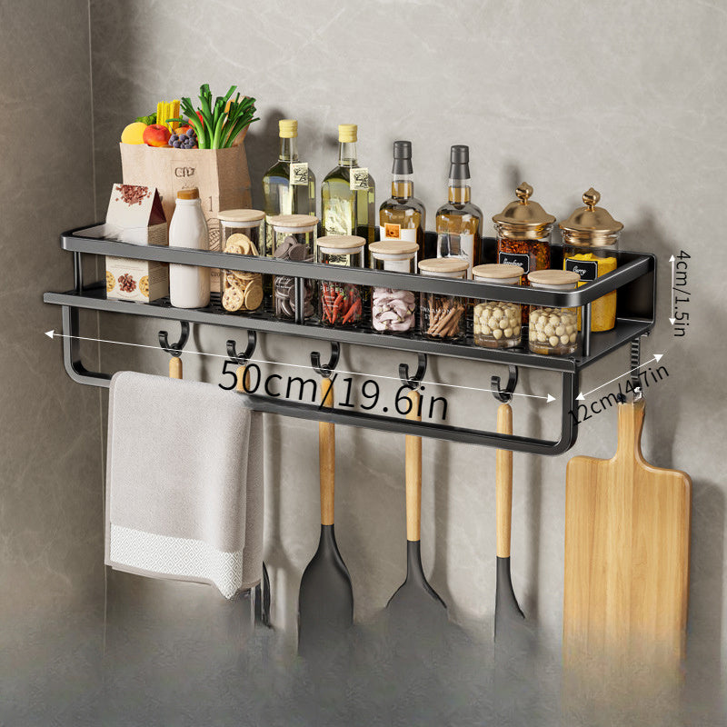 Multifunctional Wall Mounted Kitchen Rack with Spatula Hook and Towel Bar
