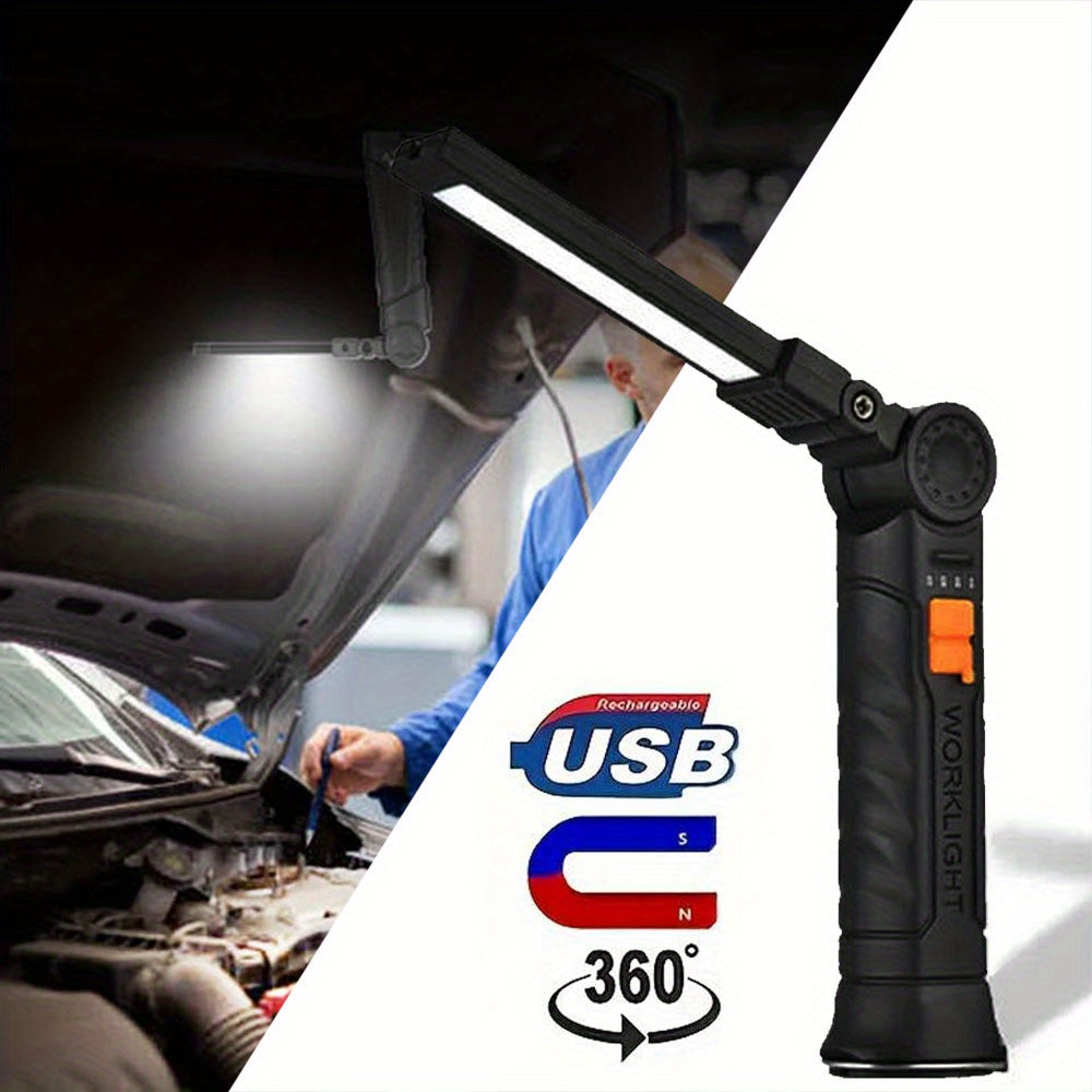 Linterna de trabajo para hombres recargable LED COB con base magnética, 4 modos, rotación de 360°