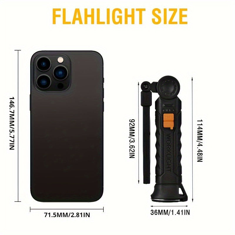 Linterna de trabajo para hombres recargable LED COB con base magnética, 4 modos, rotación de 360°