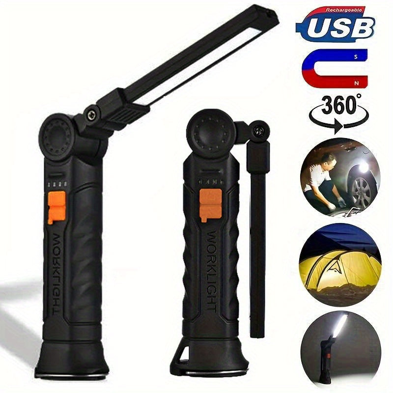 Linterna de trabajo para hombres recargable LED COB con base magnética, 4 modos, rotación de 360°