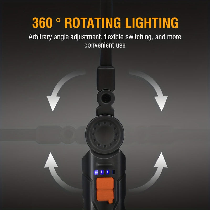 Linterna de trabajo para hombres recargable LED COB con base magnética, 4 modos, rotación de 360°